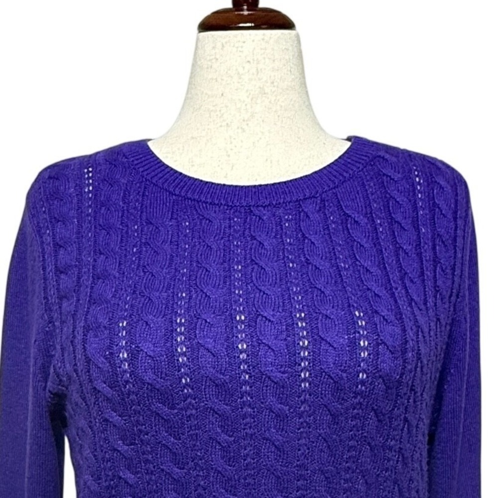 Talbots Sweater Women‎ XL Petite Purple Pullover Cable Knit Button Accents
